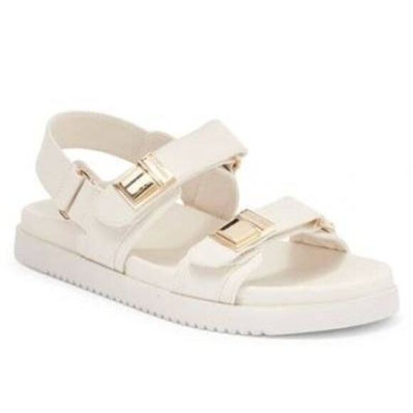 Steve Madden Slingback Sandal in Bone Size 9 Gold Detail Hook and Loop Closure - Picture 10 of 10